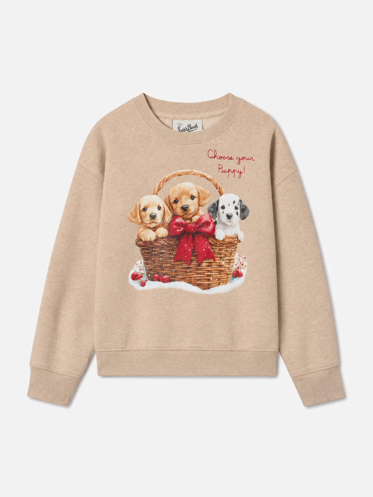 Beige Briony sweatshirt with puppy basket print
