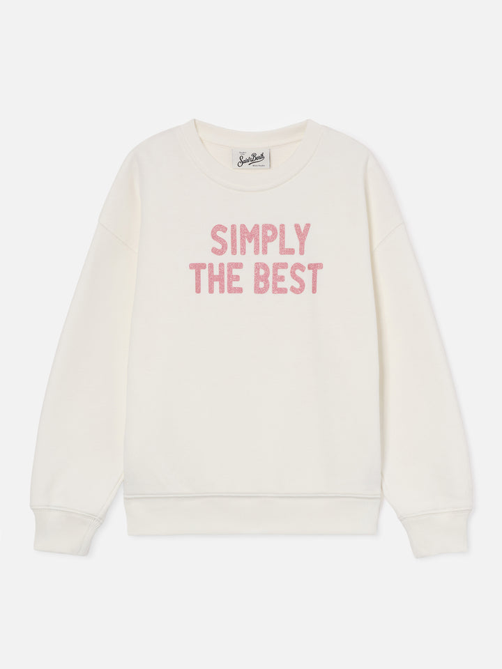 White Briony cotton blend sweatshirt with Simply The Best glitter print