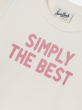 White Briony cotton blend sweatshirt with Simply The Best glitter print