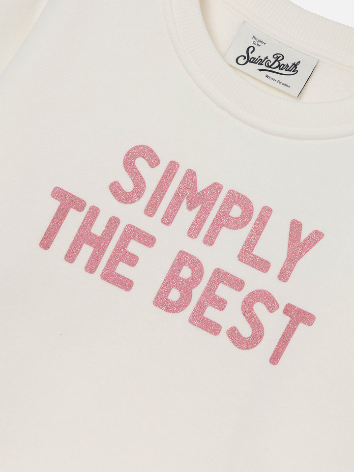 White Briony cotton blend sweatshirt with Simply The Best glitter print