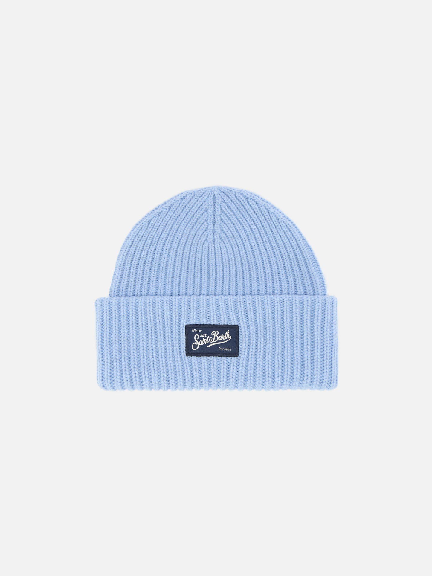 Berry Jr ribbed cashmere-blend beanie in light blue with St. Barth embroidery