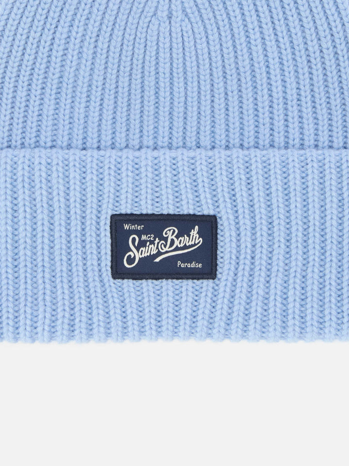 Berry Jr ribbed cashmere-blend beanie in light blue with St. Barth embroidery