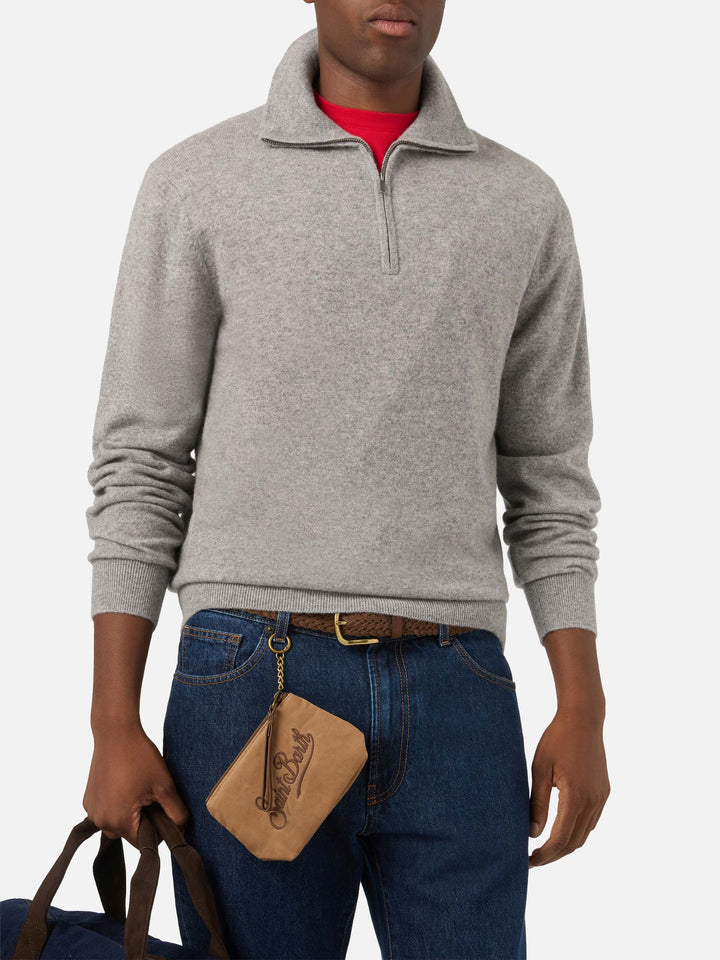 Maglia mezza zip in cashmere Buck grigia