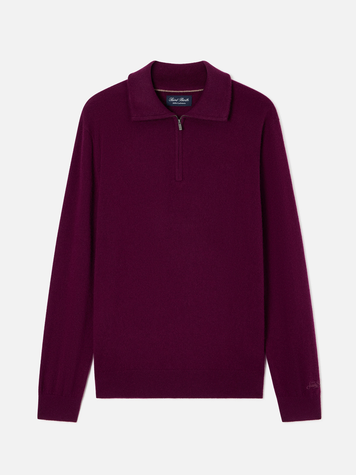 Maglia Buck bordeaux in cashmere con mezza zip