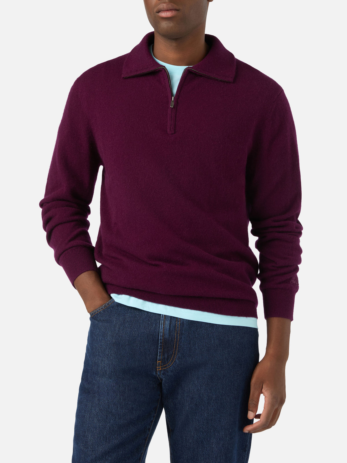 Maglia Buck bordeaux in cashmere con mezza zip