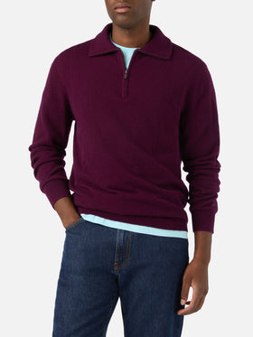 Maglia Buck bordeaux in cashmere con mezza zip
