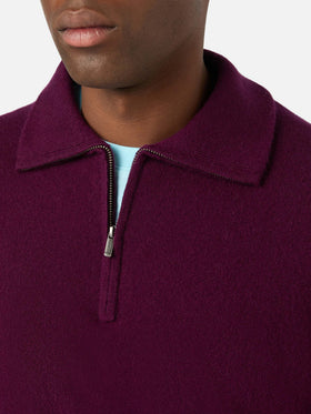 Maglia Buck bordeaux in cashmere con mezza zip