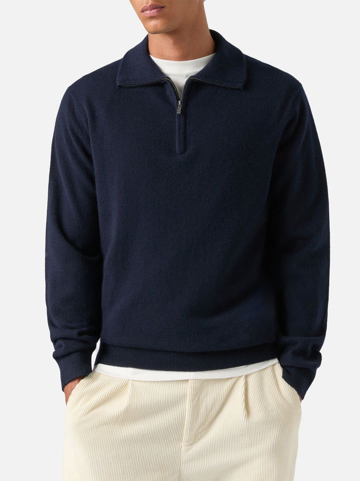 Navy blue Buck cashmere half zip knit