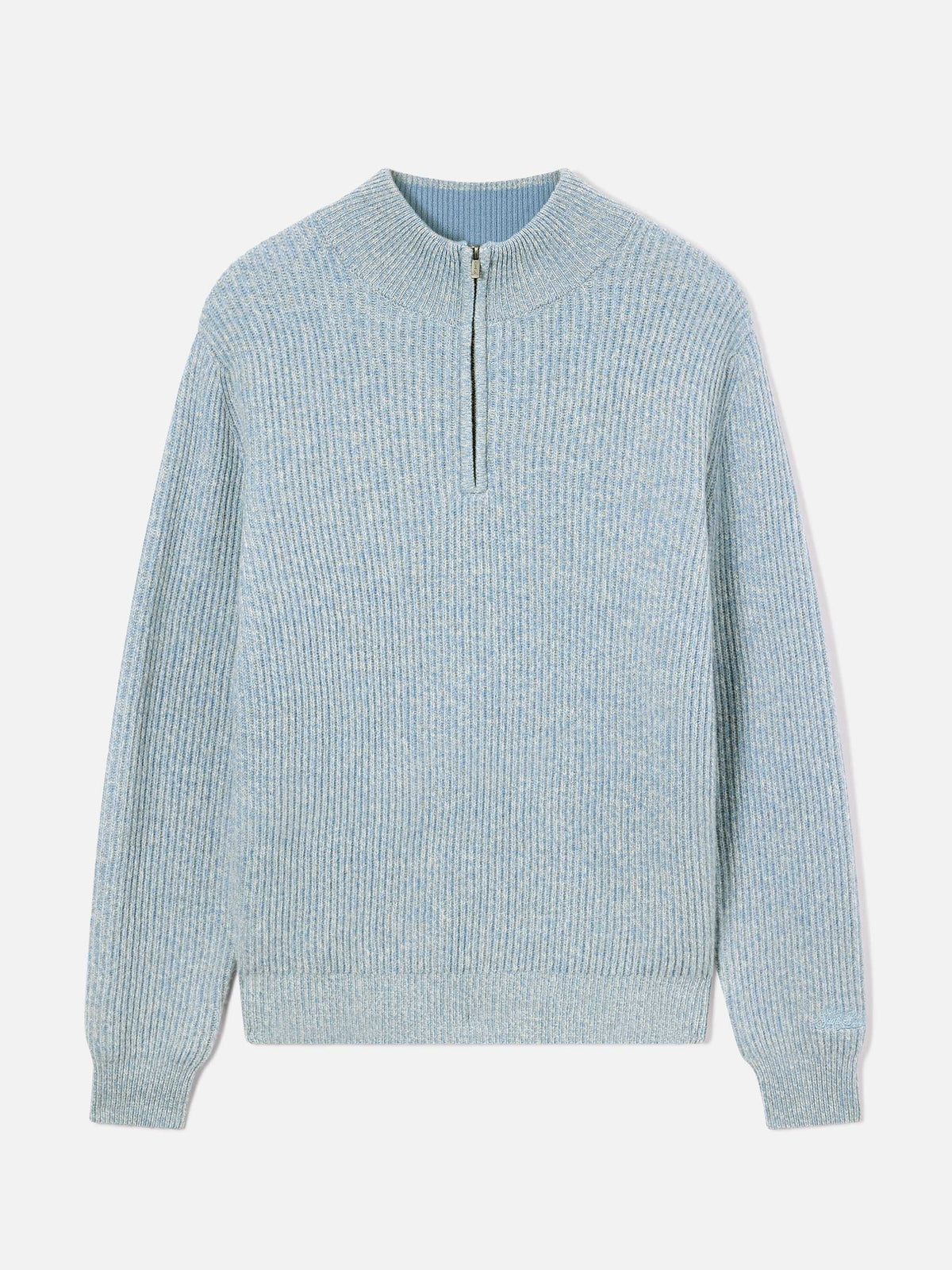 Maglia Buck azzurra in lana con mezza zip e costina mouliné