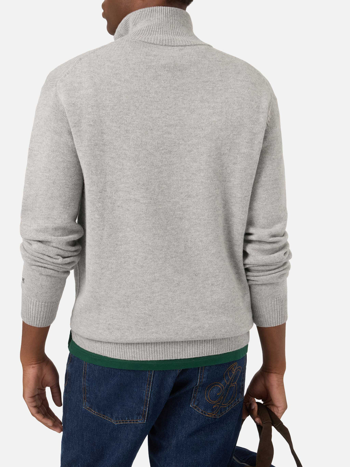 Grauer Buck Strickpullover mit Half-Zip, Monopoly Intarsie und Stickerei | Special edition 
