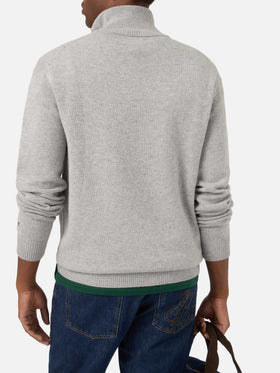 Grauer Buck Strickpullover mit Half-Zip, Monopoly Intarsie und Stickerei | Special edition 