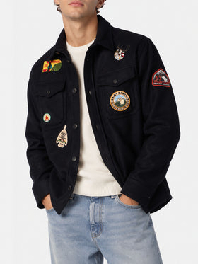 Burton blaues Overshirt aus Wollmischung mit Patches 