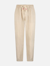 Man off-white linen Calais pants with drawstring