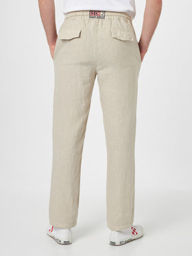 Pantaloni da uomo Calais in lino bianco sporco con coulisse