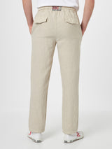 Man off-white linen Calais pants with drawstring