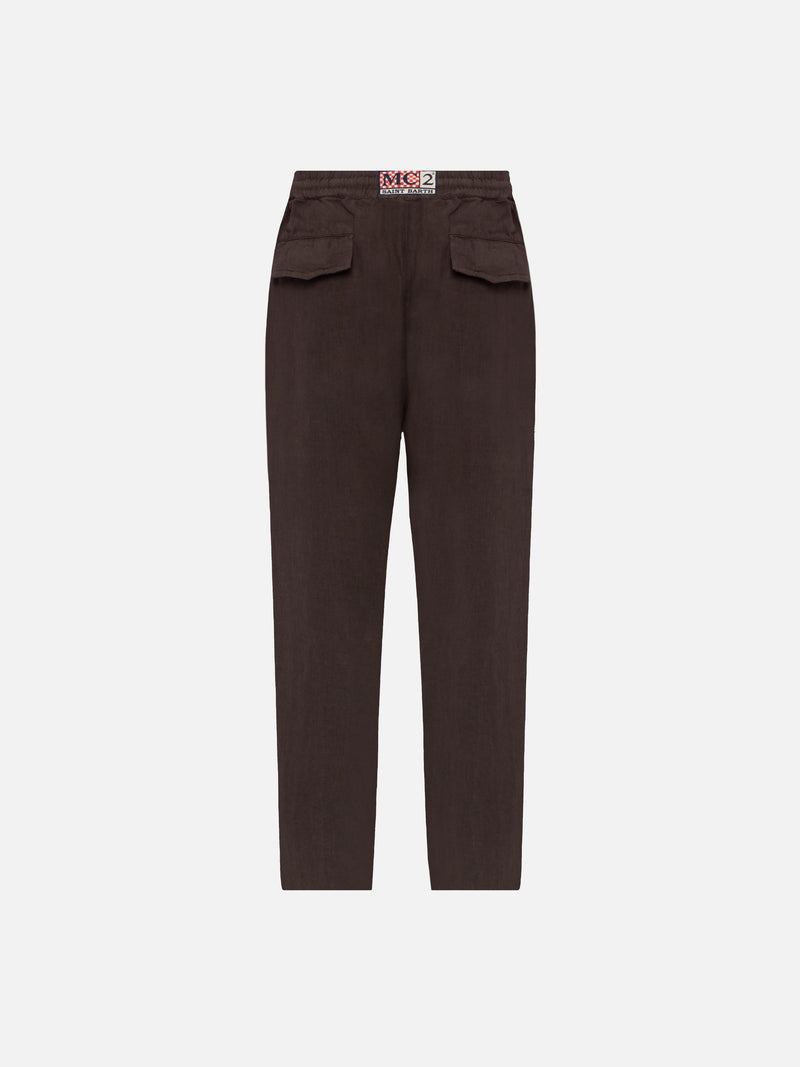 Brown linen pants Calais with drawstring