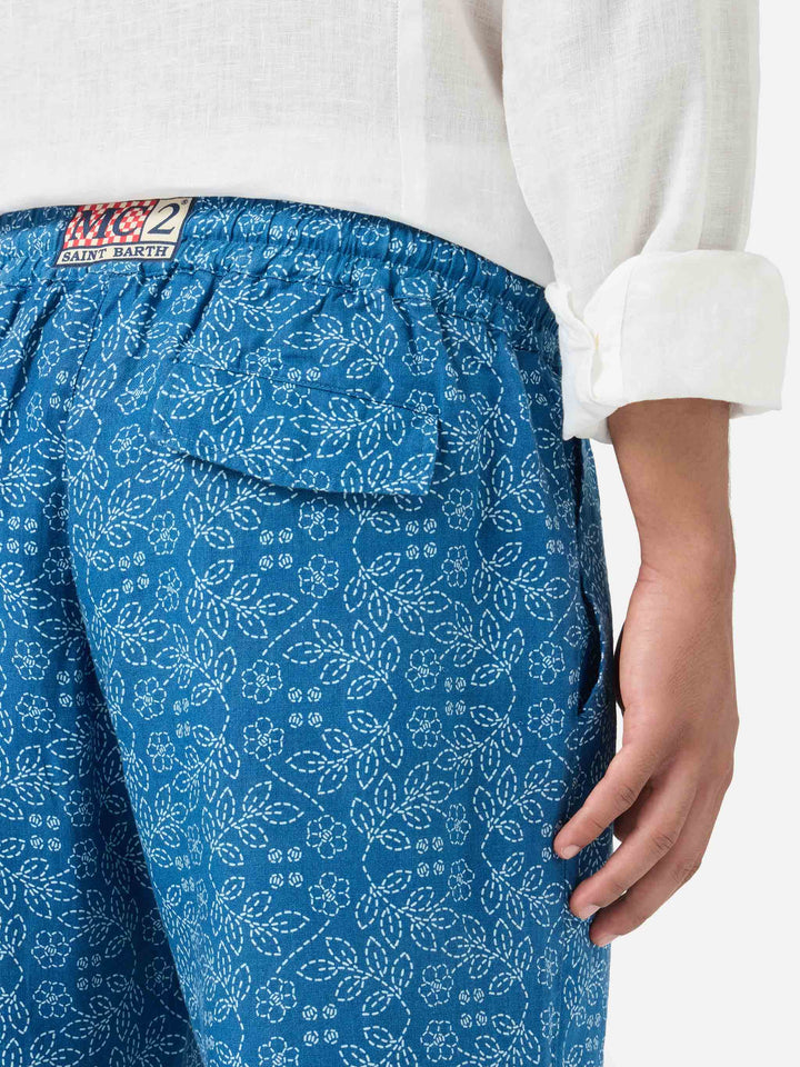 Calais blaue Sashiko-Leinenhose 