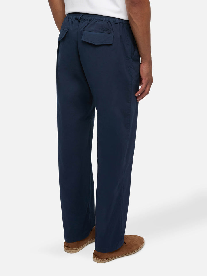Marine blue cotton pants Calais with drawstring