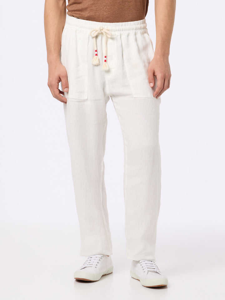 Pantaloni in lino bianchi Calais con coulisse