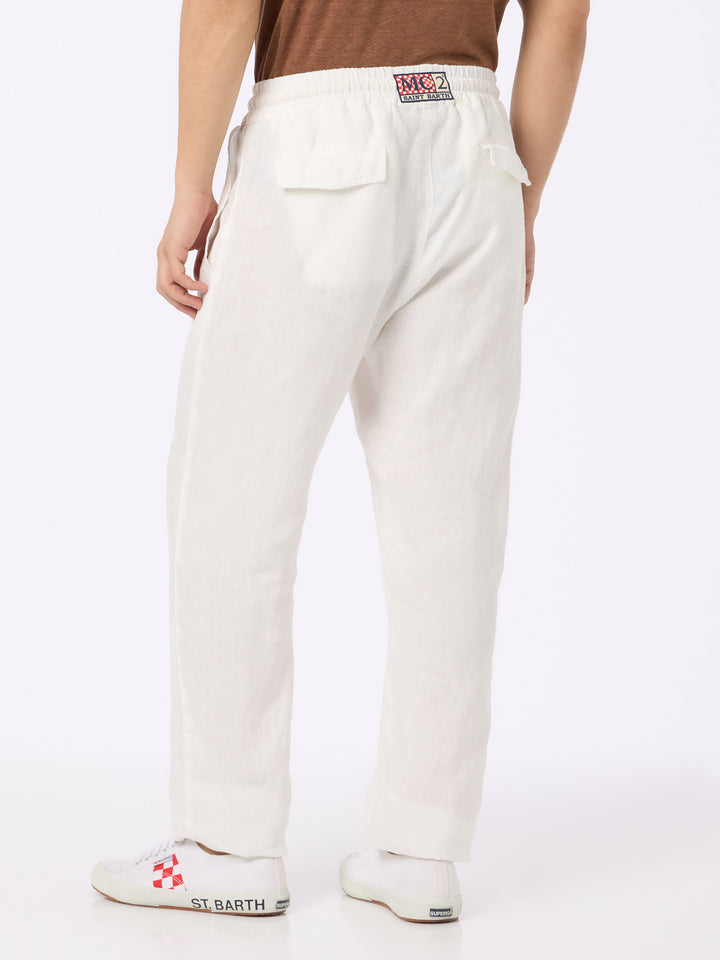 Pantaloni in lino bianchi Calais con coulisse