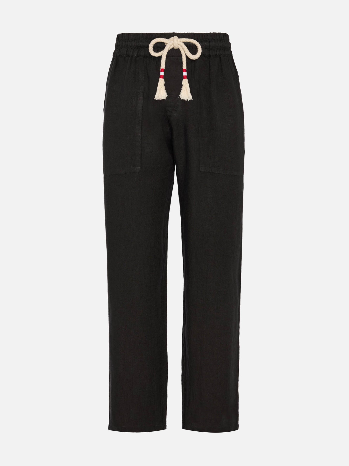 Schwarze Leinenhose Calais mit Kordelzug