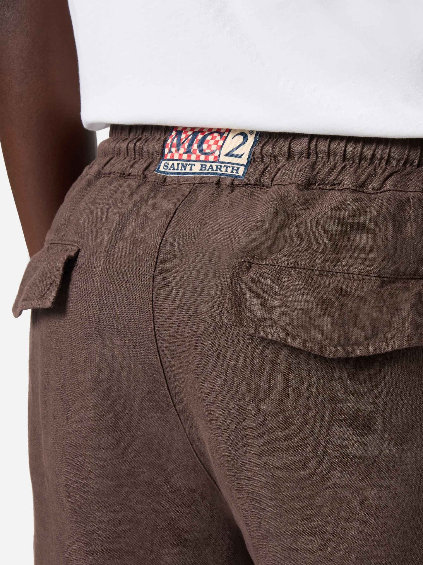 Dark brown Calais long pants in pure linen