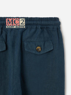 Navy blue Calais Jr pants in linen