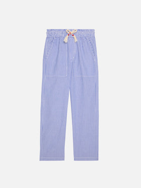Calais Jr seersucker striped pants with drawstring