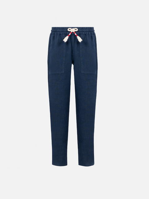 Calais Jr navy blue linen pants with drawstring - MC2 Saint Barth