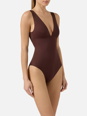 Calliope one-piece swimsuit in brown technical fabric