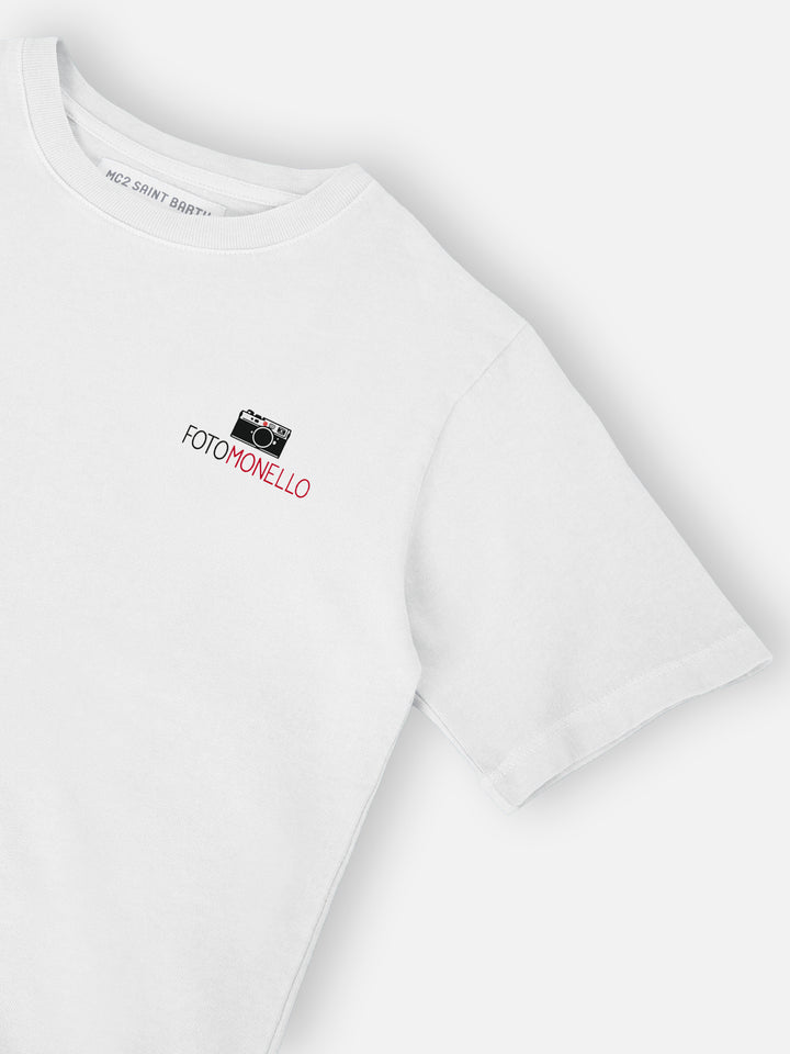 Cameron cotton T-shirt in white with Fotomonello embroidery