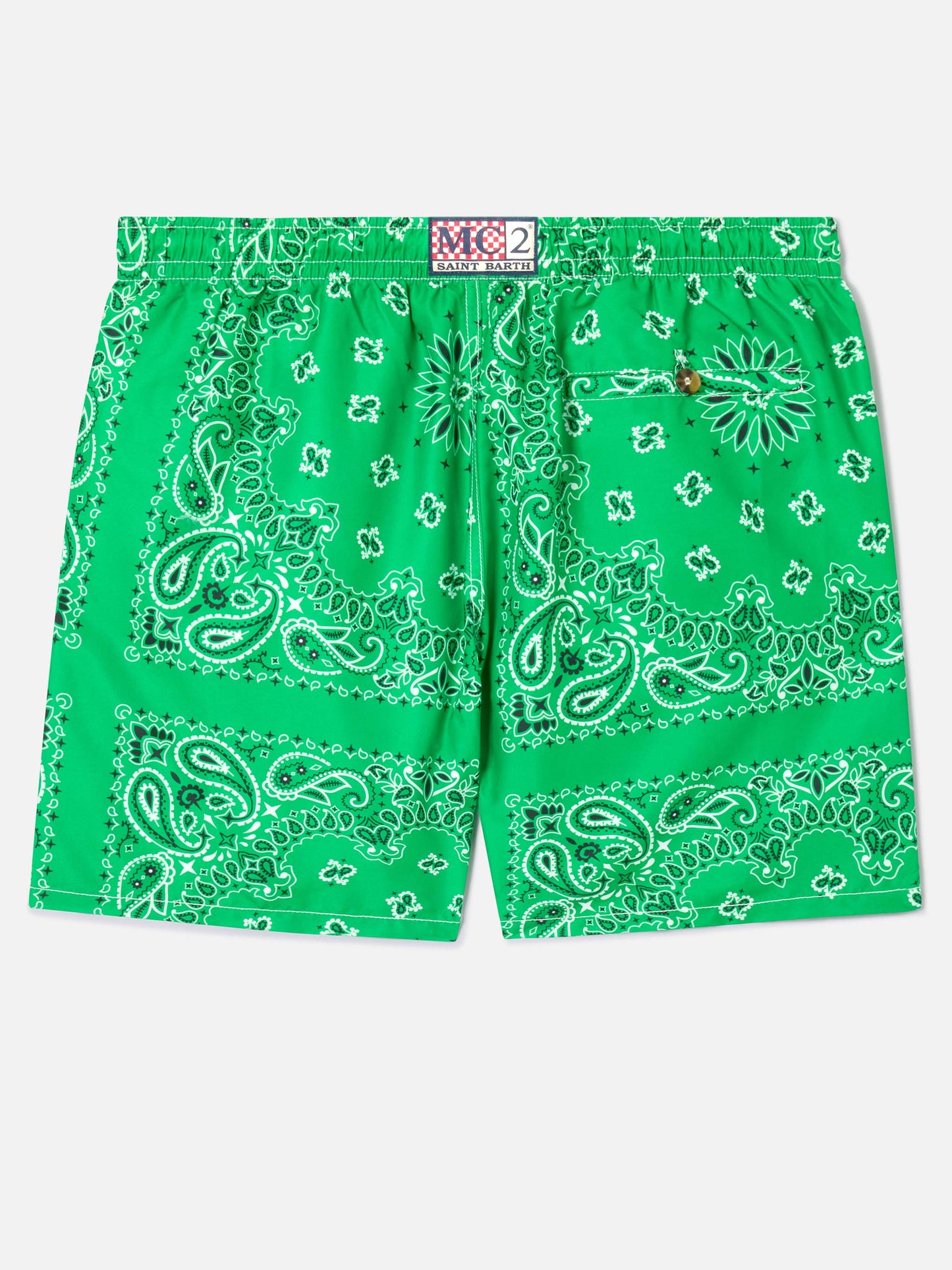 Caprese-Badeshorts mit grünem Bandana-Print 