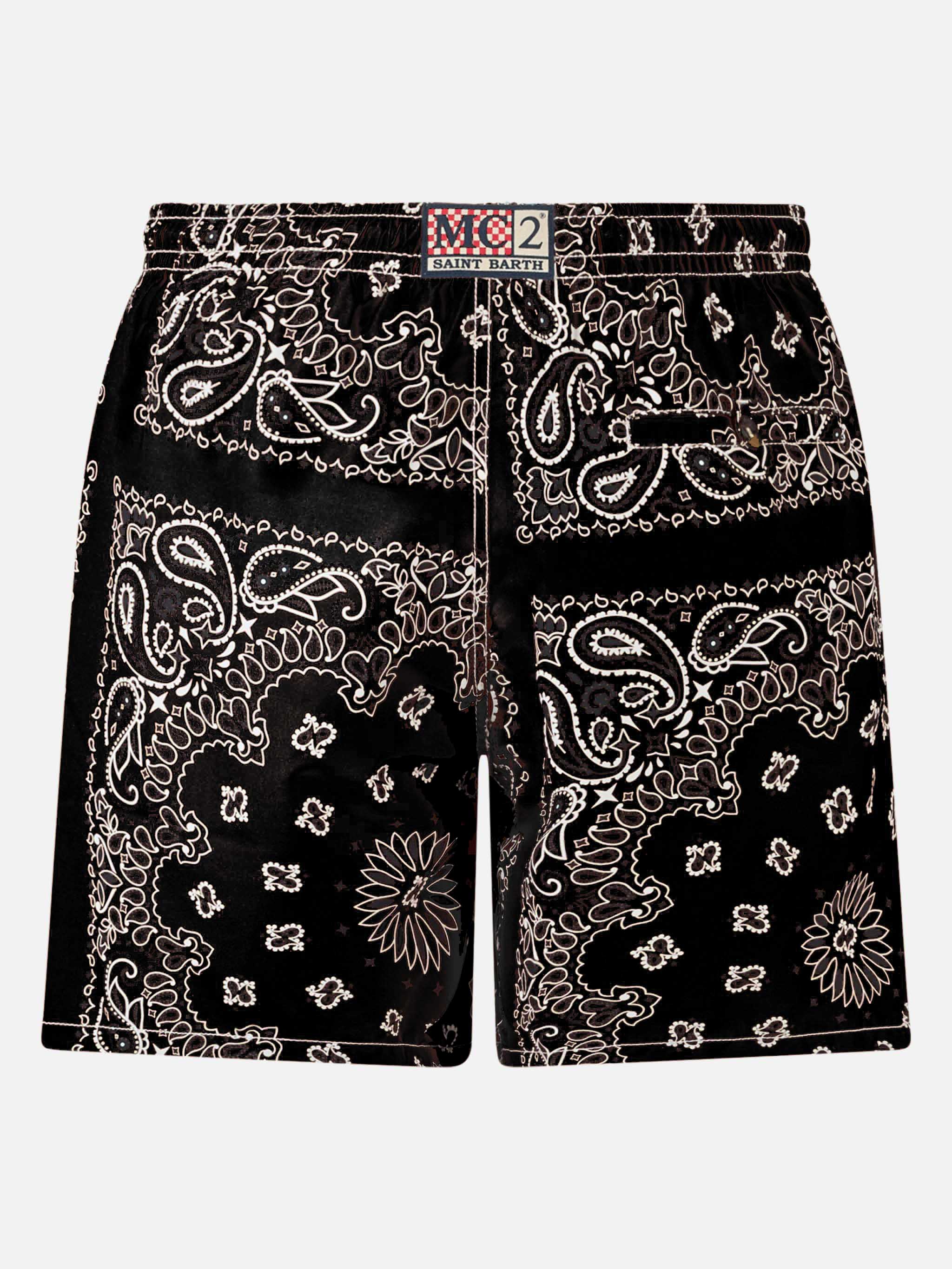 Mid-length swim-shorts Caprese with black bandana print – MC2