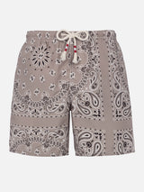 Man mid-length beige bandanna swim-shorts Caprese