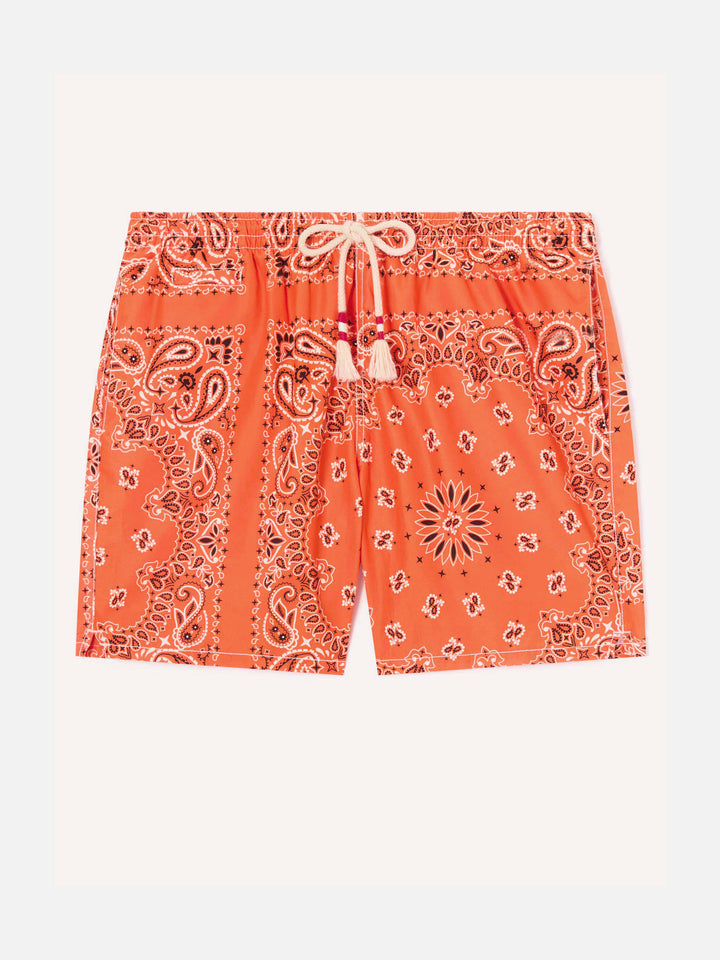 Bañador short para niño con estampado bandanna naranja 