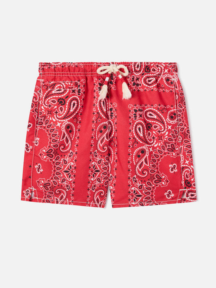 Boy swim shorts with bandanna print