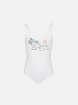 Cara one-piece swimsuit with St. Barth sunset rhinestone design