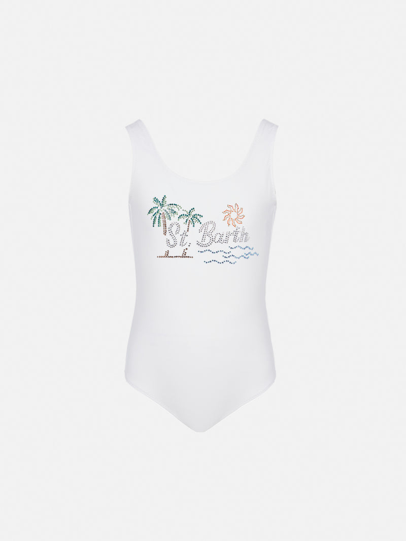 Cara one-piece swimsuit with St. Barth sunset rhinestone design