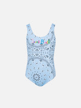 Cara one-piece swimsuit with light blue bandanna print