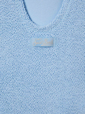 Cara crinkle one-piece swimsuit in solid light blue