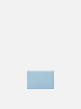 Portacarte in pelle liscia azzurro con logo metallico