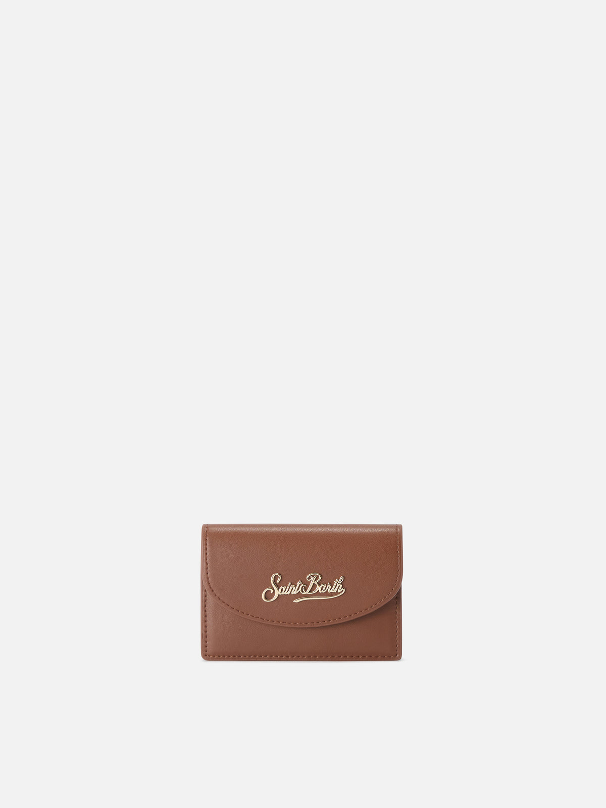 Portacarte marrone in pelle con stampa logo
