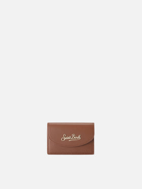Portacarte marrone in pelle con stampa logo
