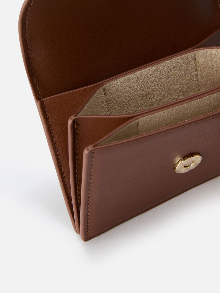 Brauner Kartenhalter aus Leder mit Logoprint 
