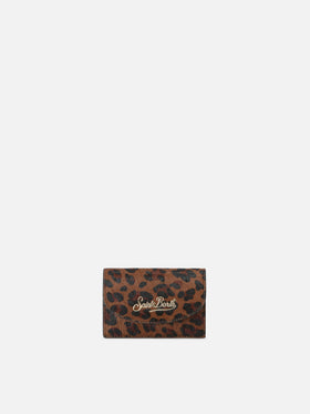 Porte-cartes en cuir à imprimé léopard 