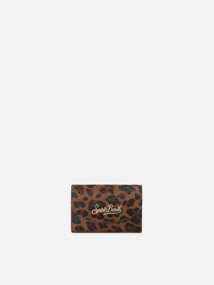 Kartenetui aus Leder mit Leopardenprint 