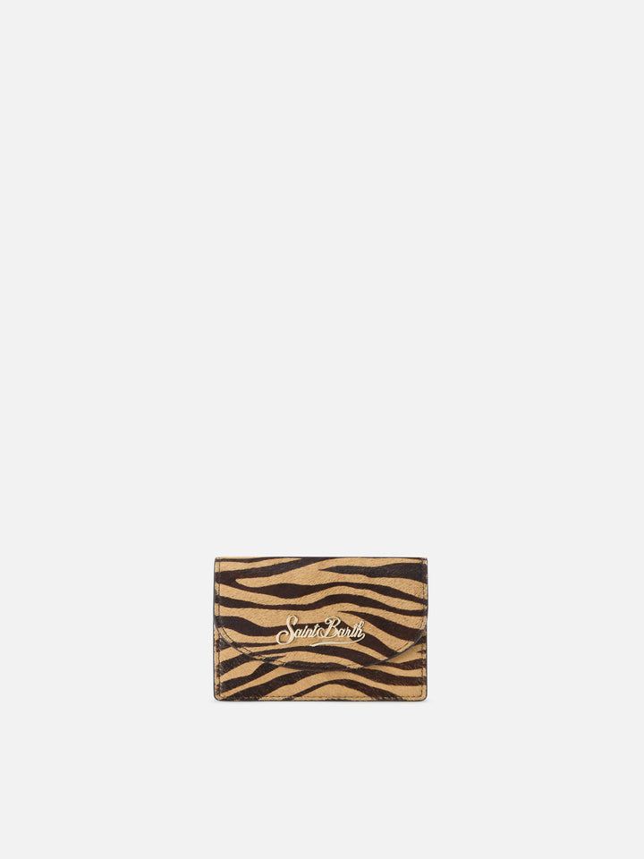 Leder-Kartenetui mit Zebra-Print 