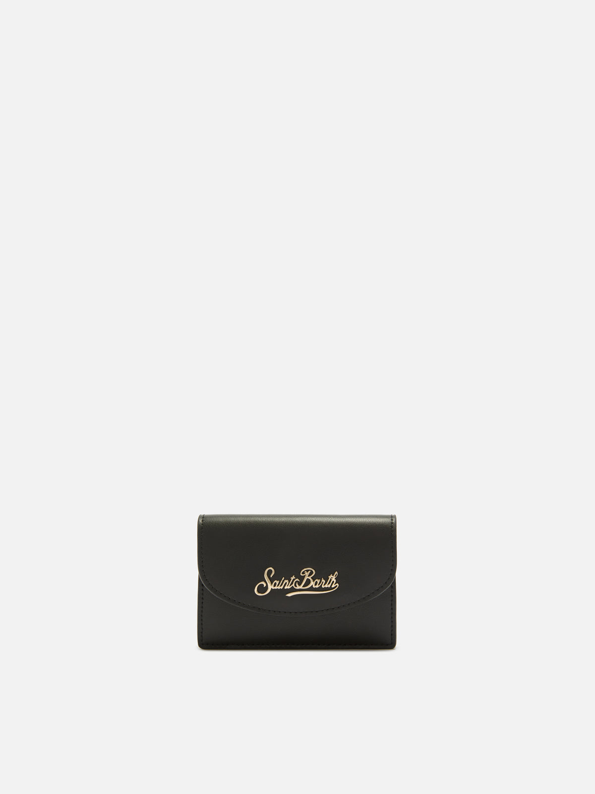 Black leather card holder with logo print