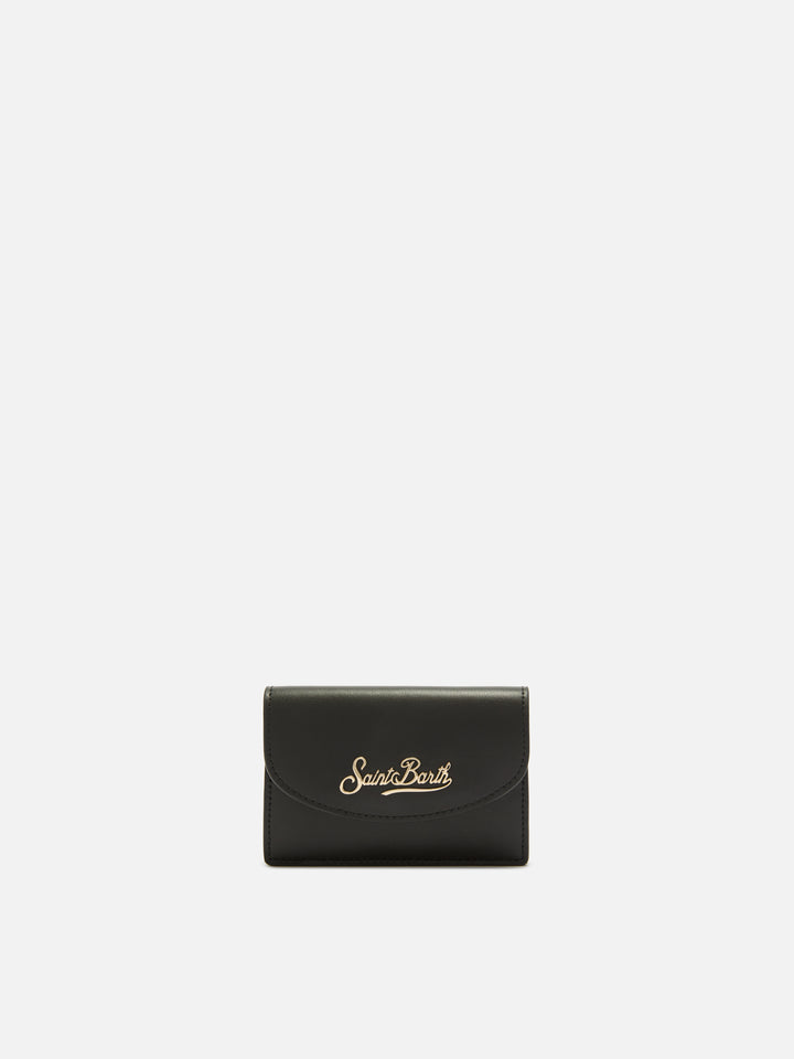 Portacarte nero in pelle con stampa logo