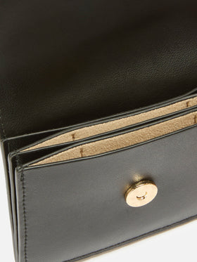 Black leather card holder with logo print